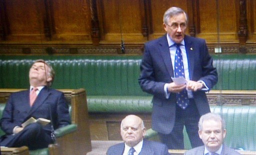It's a hard life as a backbencher: "Sir" Tricky Dicky Ottaway, left, in the House of Commons. Is he asleep? or just "resting his eyes"?